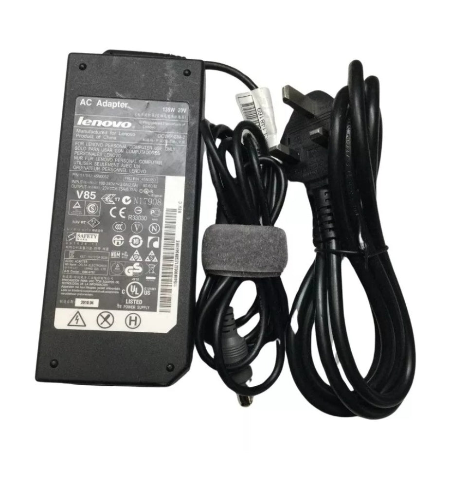 GENIUNE LENOVO LAPTOP CHARGERS 20V-6.75A, 135W ROUND PIN WITH POWER LEAD