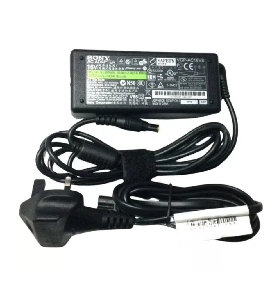 GENUINE SONY VAIO CHARGER 16V - 4A 64W (VGP-AC16V8) WITH POWER LEAD
