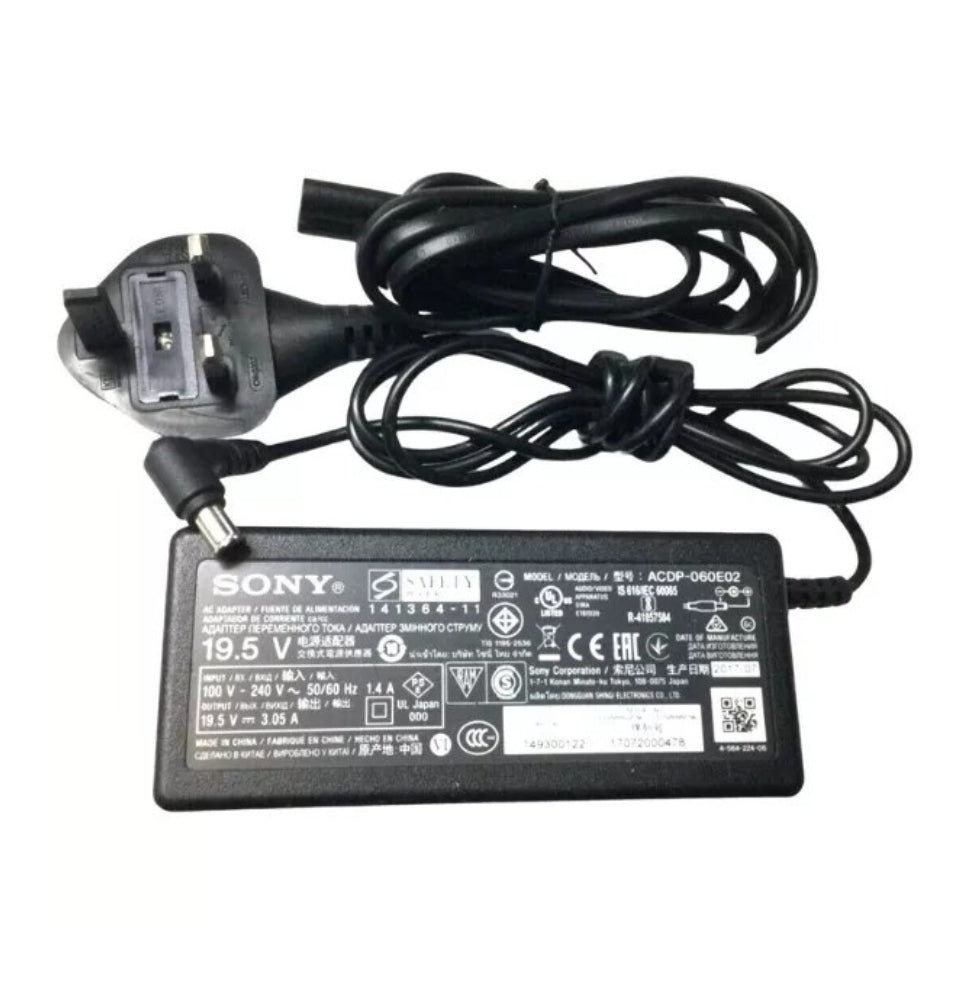 GENUINE SONY LAPTOP CHARGER 19.5V - 3.05A, 60W (ACDP-060E02) WITH POWER LEAD