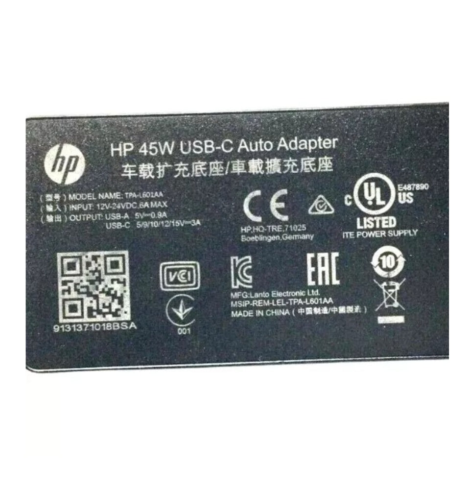 GENUINE HP TPA-L601AA USB-C CAR CHARGER 45W