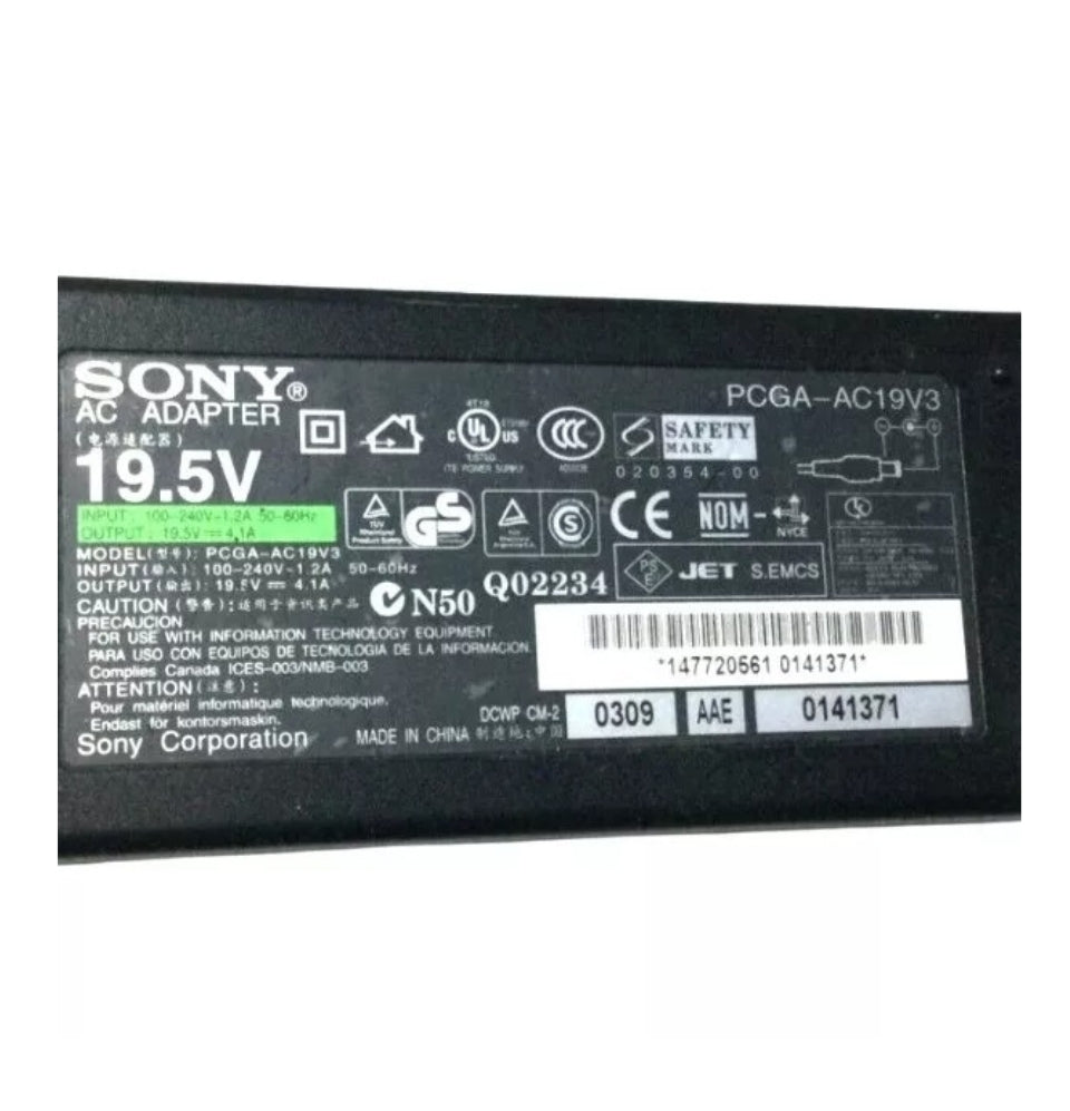 GENUINE SONY LAPTOP CHARGER 19.5V - 4.1A, 80W (PCGA-AC19V3) WITH POWER LEAD