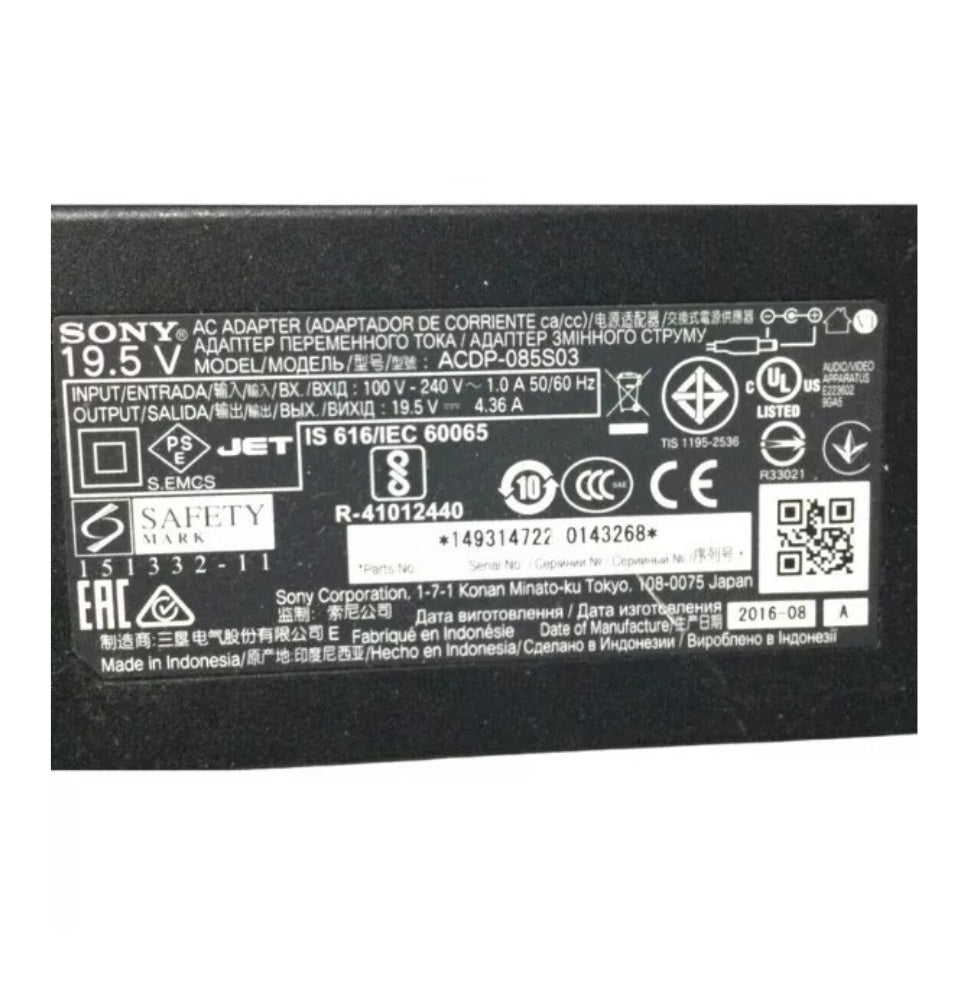GENUINE SONY LAPTOP CHARGER 19.5V - 4.36A,85W (ACDP-085D01) WITH POWER LEAD