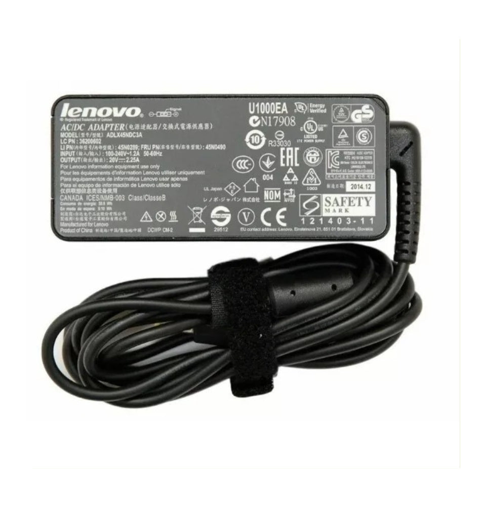 GENIUNE LENOVO LAPTOP CHARGERS 20V-2.25A, 45W RECTANGLE TIP WITH POWER LEADS