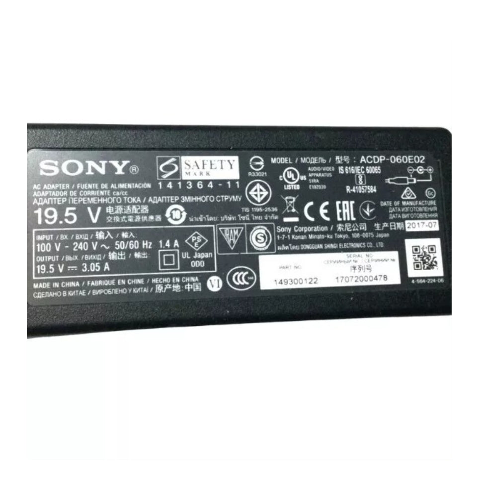 GENUINE SONY LAPTOP CHARGER 19.5V - 3.05A, 60W (ACDP-060E02) WITH POWER LEAD