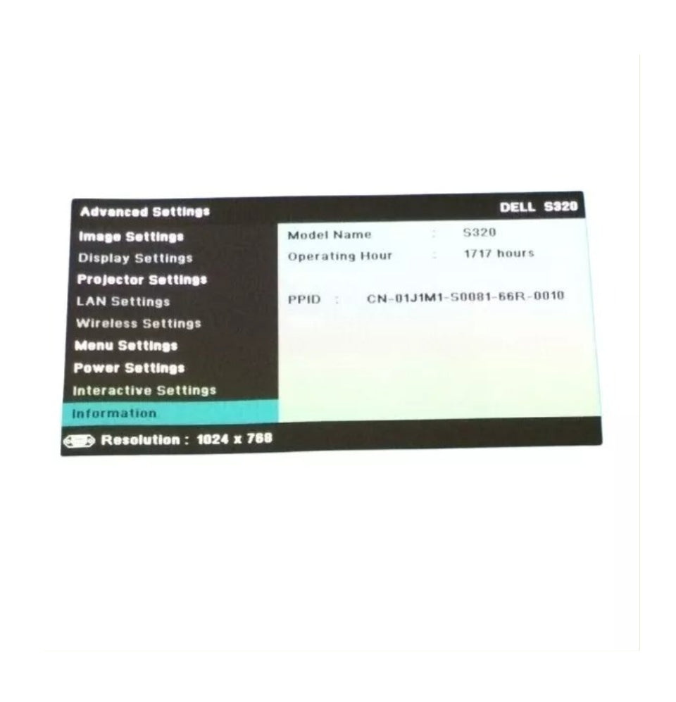 DELL S320 HDMI SHORT THROW PROJECTOR 1717h LAMP HOURS USED
