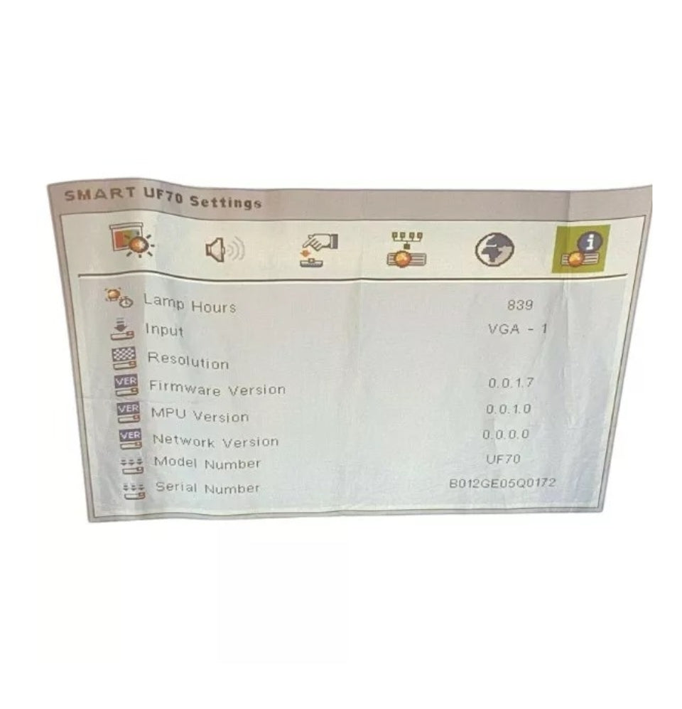 SMART UF70 HDMI SHORT THROW PROJECTOR USED 705h LAMP HOURS