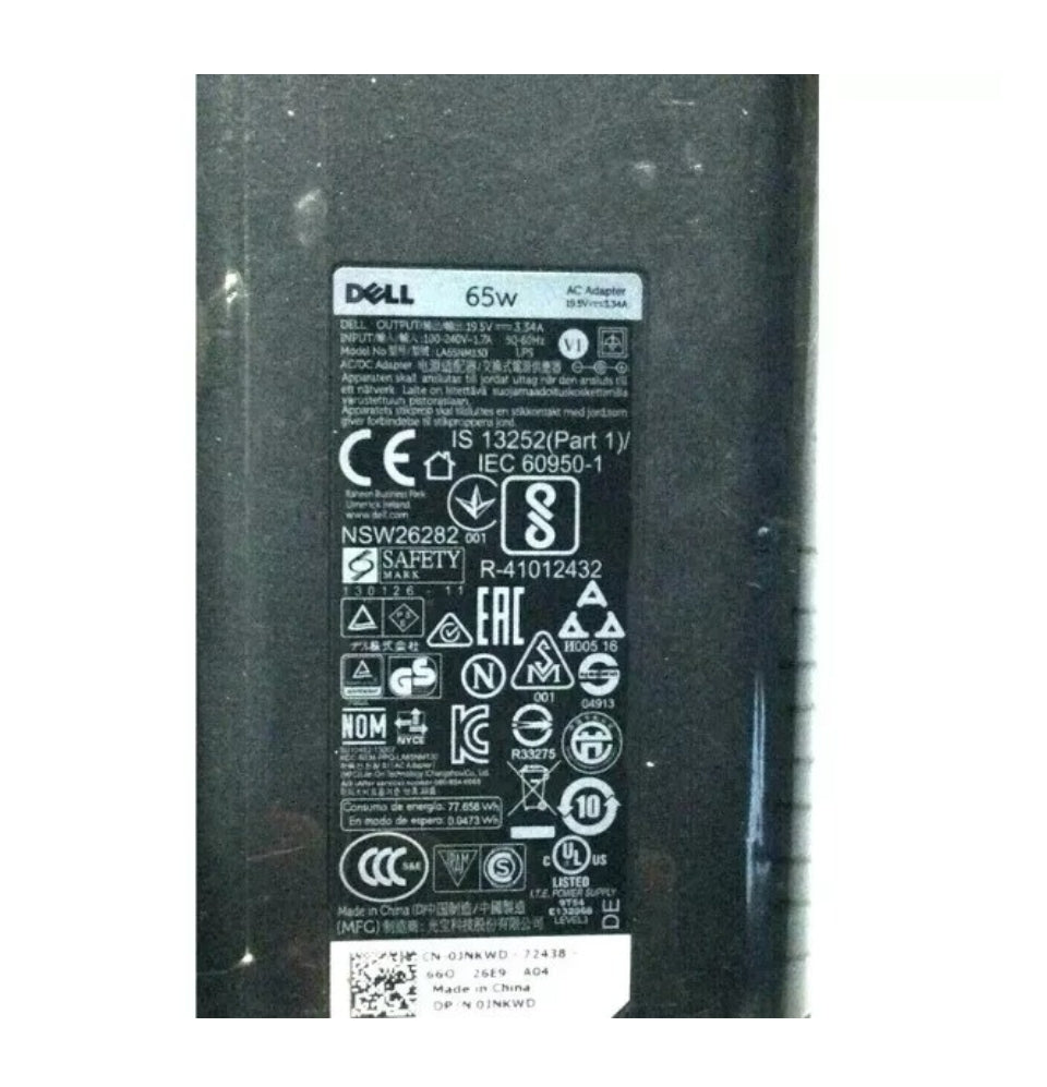 GENUINE Dell Laptop Charger 19.5V-3.34A, 65W (7.4mm Pin) with Power Lead