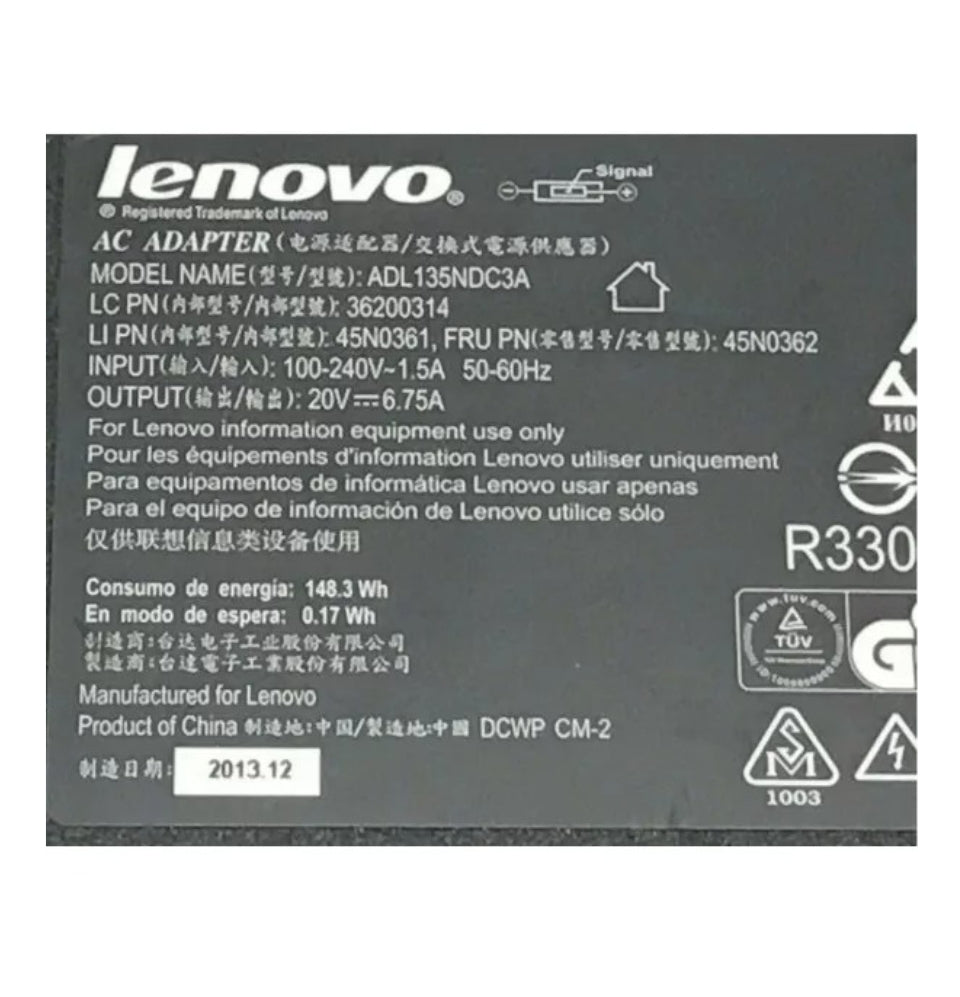GENUINE LENOVO 20V-6.75A, 135W (ADL135NDC3A) LAPTOP CHARGER WITH POWER LEAD