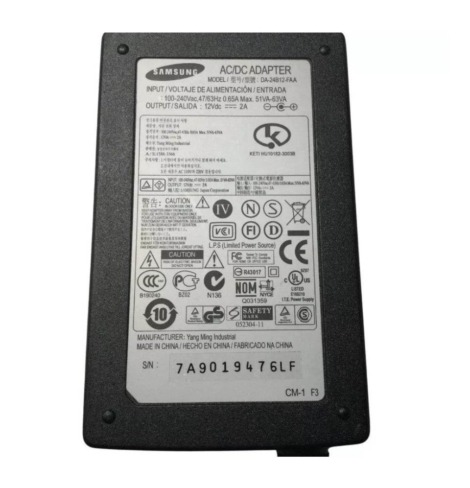 GENUINE SAMSUNG CHARGER 12V - 2A, 24W (DA-24B12-FAA) WITH POWER LEAD