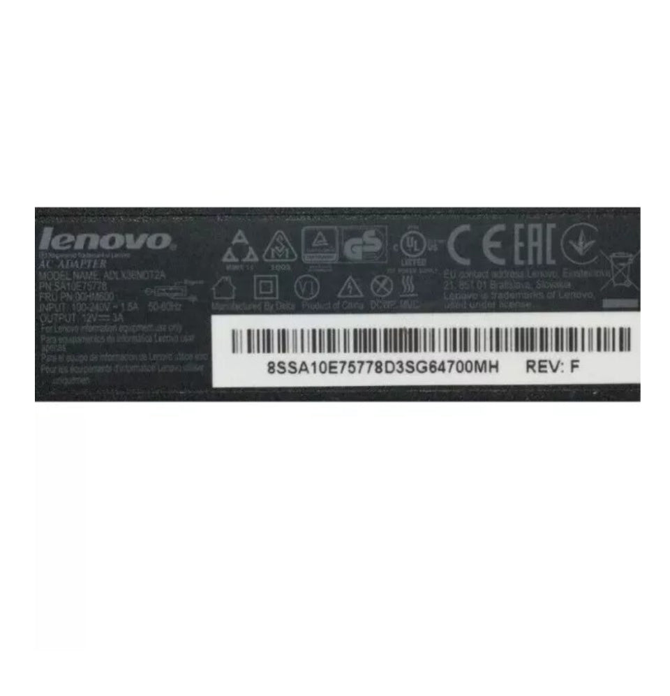 GENIUNE LENOVO (ADLX36NDT2A) LAPTOP CHARGER 12V-3A, 36W WITH POWER LEAD