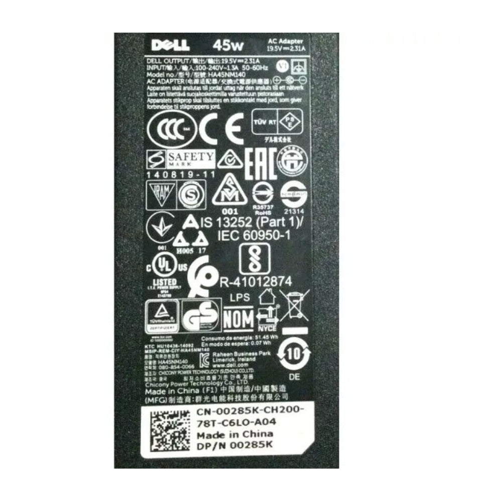 GENUINE Dell Laptop Charger 19.5V-2.31A, 45W (4.5mm Pin) with Power Lead