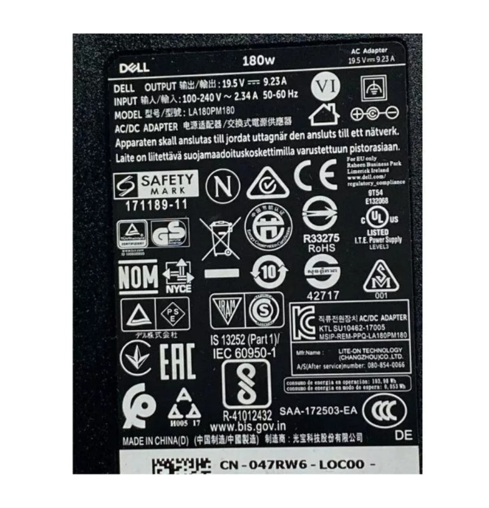 GENUINE DELL CHARGER 19.5V - 9.23A, 180W PIN SIZE (7.4MM) WITH POWER LEAD