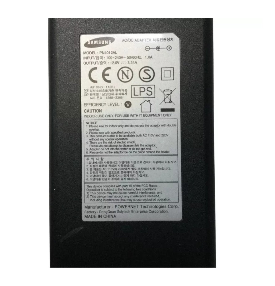 GENUINE SAMSUNG CHARGER 12V - 3.34A, 40W (PN4012AL) WITH POWER LEAD