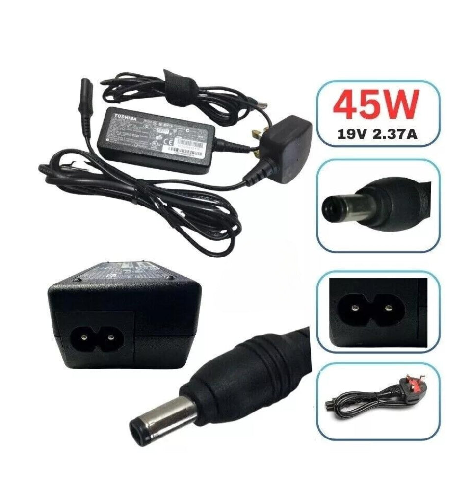 Genuine Toshiba Laptop Charger 19V - 2.37A 45W with Power Lead